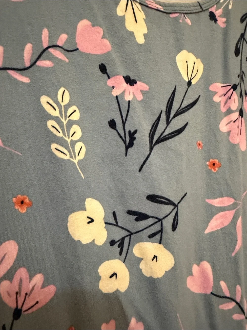 Carter's Blue Floral Short Sleeve Knit Cotton Dress with Pink & White Flowers